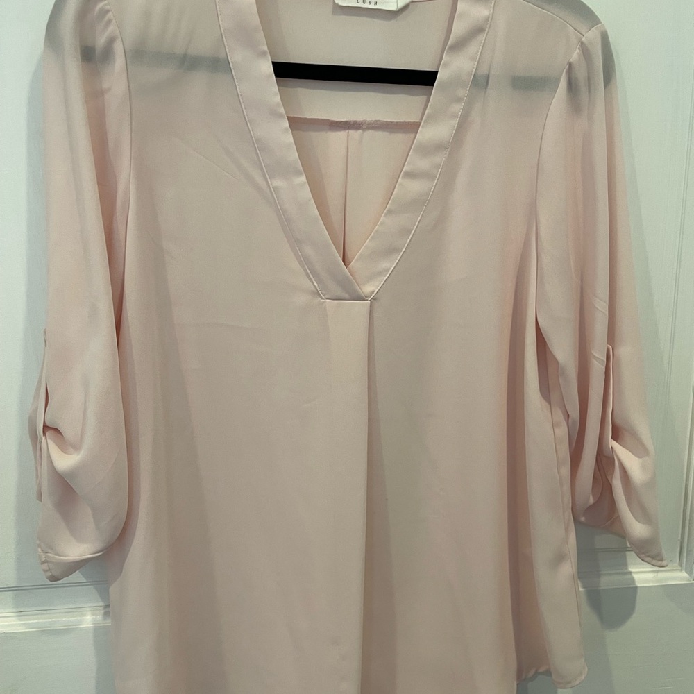 Lush Pink Relaxed Blouse with 3/4 Sleeves